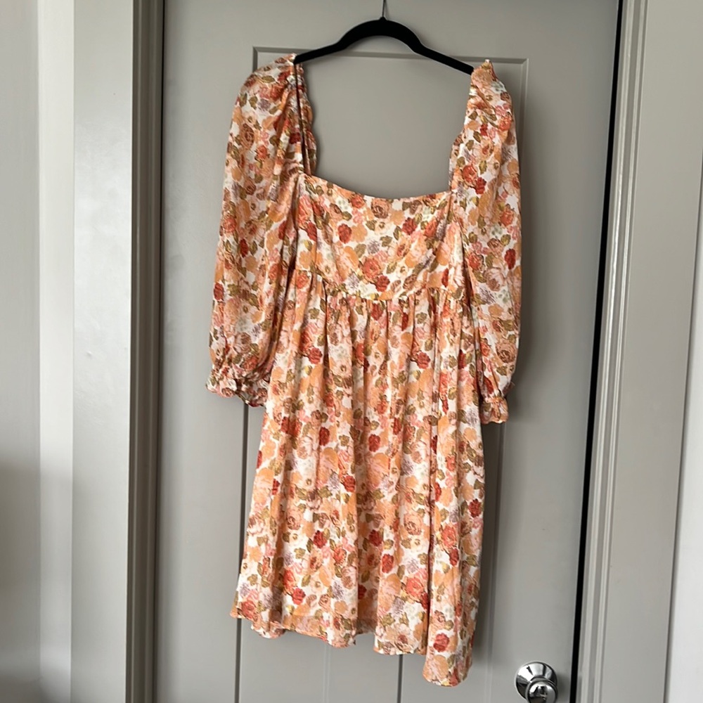Orange floral mini babydoll dress